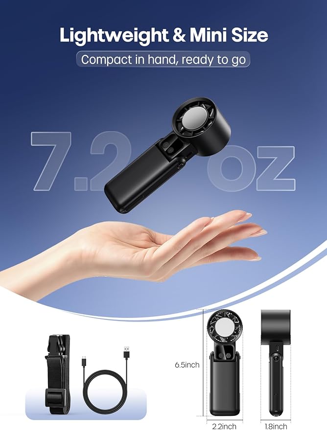 Portable Handheld Fan with Ice Cooler, 5 Gear Wind,Hand Fans with 15000RPM Air Turbo Tech, 3-in-1 Foldable Fans,Digital Display, Rechargeable, Small Portable Fan for Travel,Hiking,Beach,Office