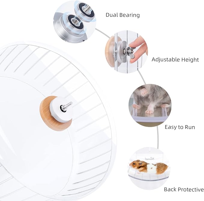 Niteangel Super-Silent Hamster Exercise Wheel: Quiet 12.8" Running Wheel | Can 13.2-17.3" Adjustable Height - No Bend Back Spinner Running for Dwarf Syrian Hamster Gerbils Mice Or Other Small Animal