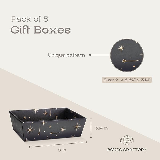 Pack of 5 Baskets for Gifts Empty Made in Italy - Gift Baskets Empty Ideal for Baby Shower Basket, Wedding Gift Basket and Sturdy Gift Basket for Any Occasion | 9" x 6.69" x 3.14" Black - Starry Night