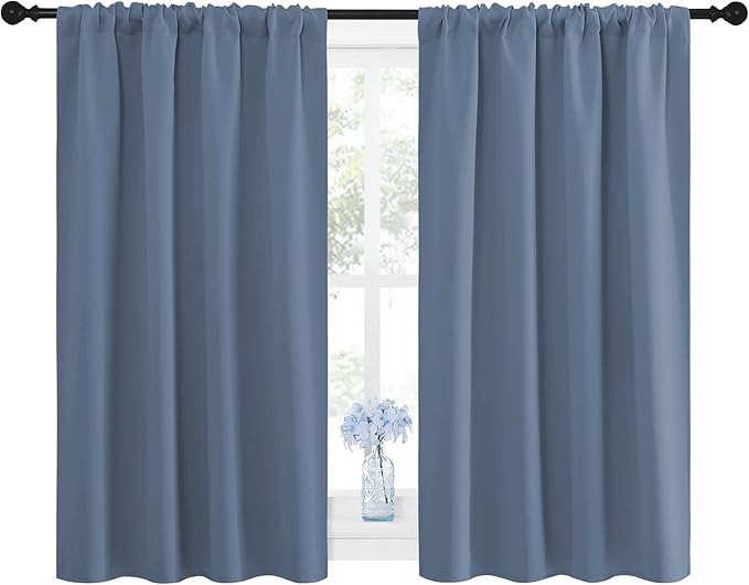 NICETOWN Blackout Curtains for Bedroom, Blackout Curtain Panels, Window Treatment Energy Saving Thermal Insulated Solid Rod Pocket Blackout Drapes/Draperies (Stone Blue, 1 Pair, 42 by 48-inch)