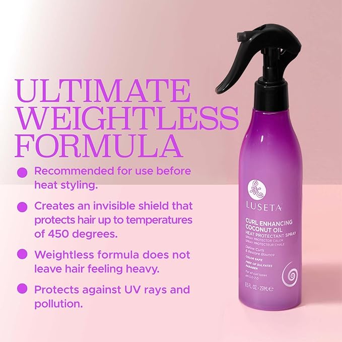 Luseta Curl Enhancing Heat Protectant Spray Define Curls & Resotre Bounce for Curly and Wavy Hair,Protect Hair from Heat Damage,Frizz-Free for Women and Men 8.5oz