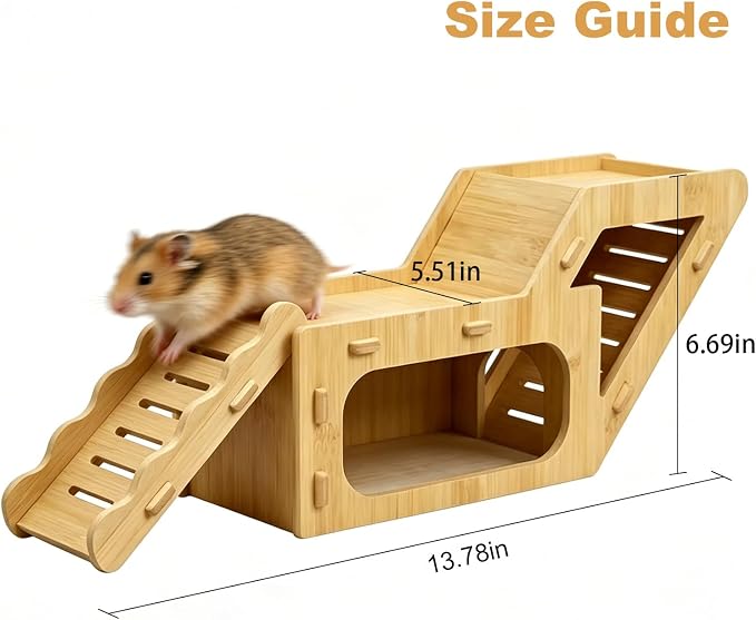 Wooden Hamster Hideout,Hamster Hideout Cage Accessories with Ladder(Z) | Platform for Syrian Hamsters Dwarf Gerbil Mouse