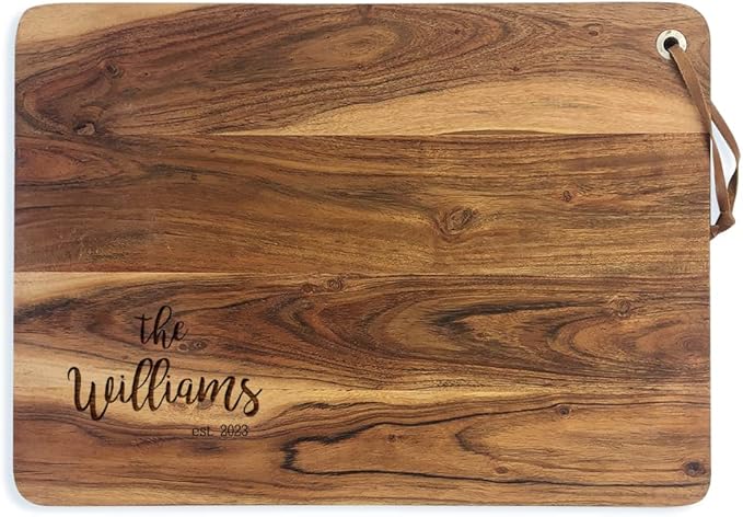 Personalized Acacia Cutting Board Engraved with Family Name and Established Date, Custom Wedding Gift