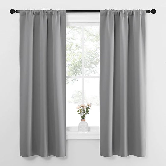 NICETOWN Kitchen Window Curtains 63 Long - Home Decoration Thermal Insulated Rod Pocket Blackout Blinds & Drapes for Small Windows (Silver Grey, 2 Panels, W34 x L63 -Inch)