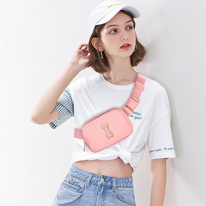 Gitus Customizable Belt Bag Fanny Pack for Girls Age 6-8 & 8-10 with Initial - Trendy Teen Girl Gifts (Light Pink-I)