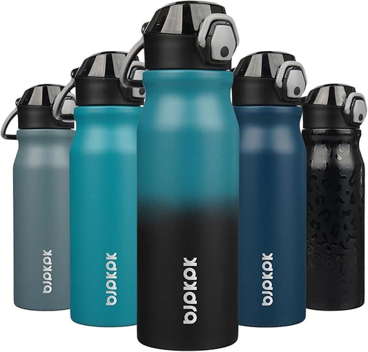 BJPKPK Water Bottle with Straw 25oz Insulated Water Bottles Reusable Stainless Steel Metal Thermal Flask with Leak Proof Lockable Lid and Carry Handle,Indigo Black