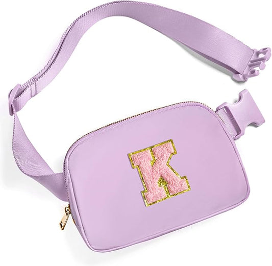 Gitus Initial Belt Bag Fanny Pack Crossbody Bag for Girls Birthday Gifts Age 8-10 Teen Girl Gifts Trend Stuff Personalized Letter Gifts for Daughter Sister (Lavender-K)