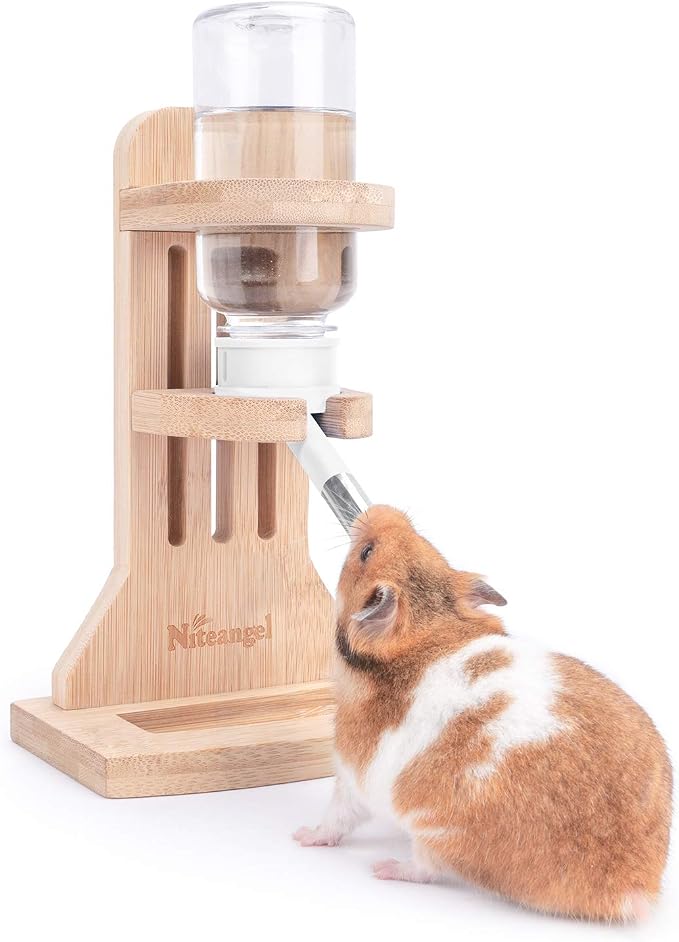 Niteangel Hamster Water Bottle with Stand: 4oz/120ml Capacity & Leak-Proof | Adjustable Height - Far Away Cage Mess & Wet Bedding Water Dispenser for Syrian Dwarf Hamster Gerbils Mice Rat Or Small Pets