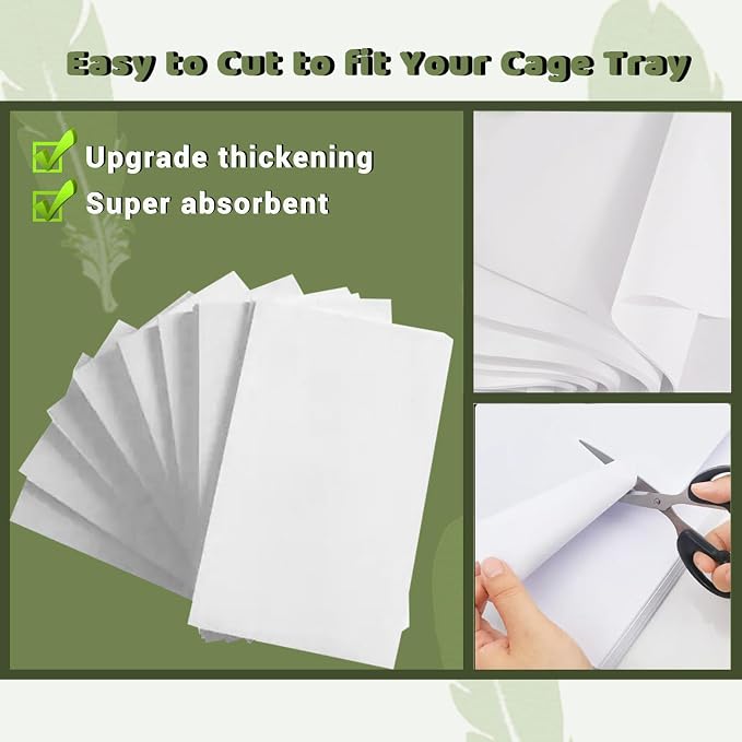 ZIQON 120 Pcs Bird Cage Liner Papers Big Size Cage Paper Liners Disposable Cage Paper Liners Precut Absorbent Cushion Pad Mat Accessories for Pet Bird Parrot (White, 18.5 * 12.2)