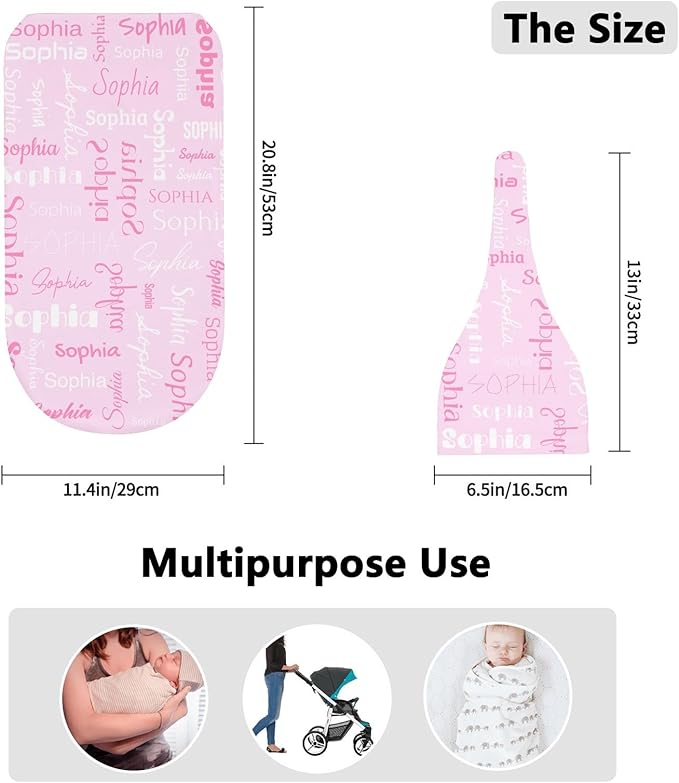 Swaddle Blanket with Hat Set Newborn Name Lettering Pink Receiving Blankets Baby Swaddle Wrap Soft Sleep Sack for Baby Boys and Girls