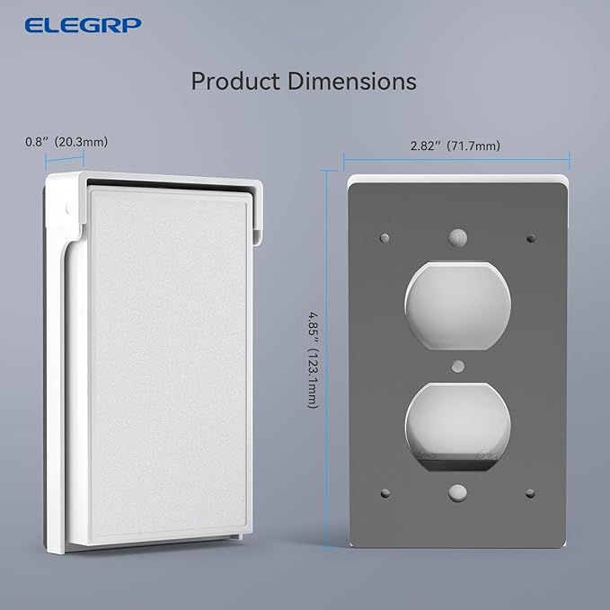 ELEGRP Vertical Outdoor Cover for Duplex Receptacles, Weatherproof Wall Plate, Outdoor Electrical Outlet Cover, Standard Size 1-Gang 4.85” x 2.82”, Thermoplastic, 1 Pack, White