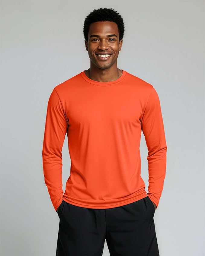 Real Essentials 4 Pack: Mens Long Sleeve Dry Fit T Shirts Hiking Fishing Workout Gym Work Sun UPF 50 Wicking Running Tee
