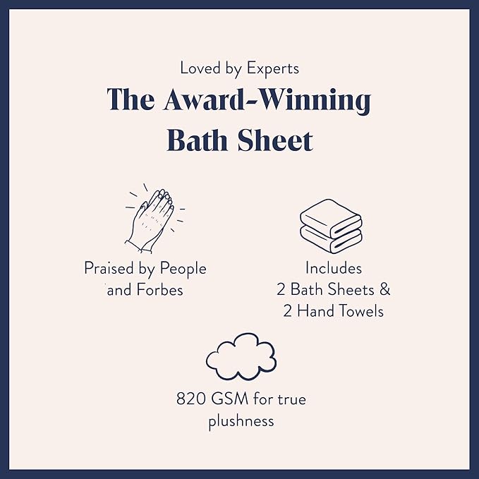 Brooklinen Super-Plush Turkish Cotton Bath Sheets Set - 2 Bath Sheets + 2 Hand Towels Cotton, 820 GSM, Highly Absorbent, Machine Washable, Perfect for Home & Bathroom (Smoke Grey)