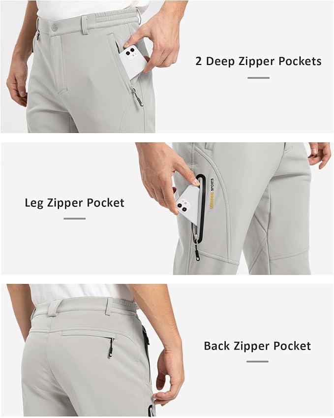 TBMPOY Men's Snow Pants Fleece Lined Hiking Winter Waterproof Softshell Ski Outdoor Insulated Climbing Pants Zipper Pockets