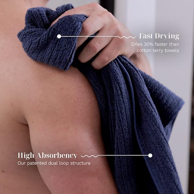 LUXOME Luxury Performance 2-Piece Bath Sheet Set | Oversized for 50% More Coverage | Highly Absorbent | 36" W x 70" L | Harbor (Navy)