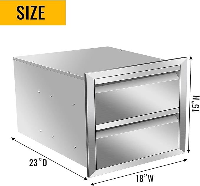 Outdoor Kitchen Drawers Stainless Steel 18W X 15H X 23D Inch, Flush Mount Double BBQ Island Drawers with Hidden Handle for Outdoor Kitchens, Patio or Grill Station