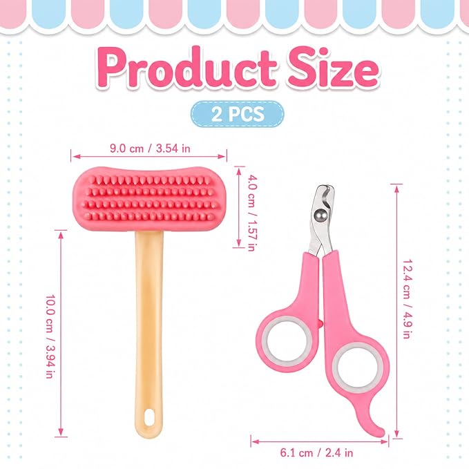 Gjinxi 2pcs Rabbit Grooming Kit Bunny Brush Comb with Nail Clipper Trimmers | Shedding with Bunny Nail Clipper, Small Animal Pet Combs, for Hamster Guinea Pig Ferret Cats, Soft Silicone Massage Comb