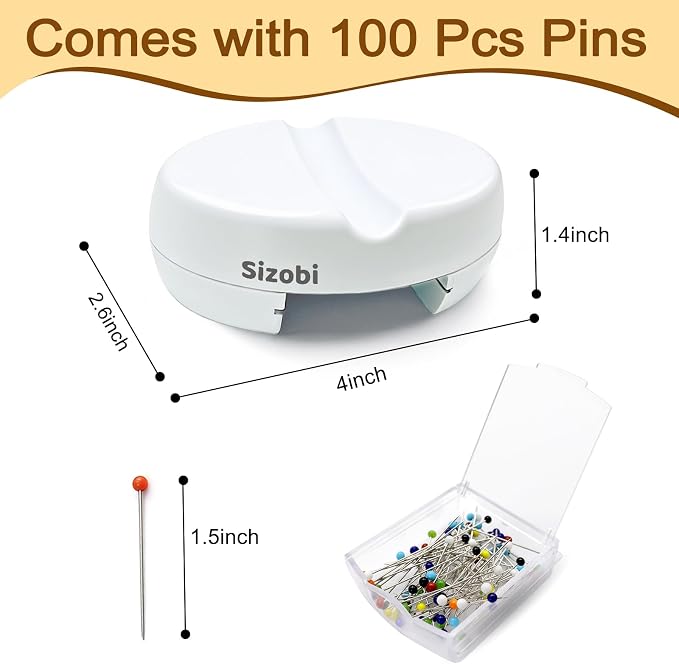 Sizobi Magnetic Pin Cushions for Sewing with 100Pcs Ball Head Straight Pins | Magnetic Pin Holder, Sewing Supplies, Needle Magnetic Quilting Pins Holder Organizer, Bobby Pins Holder, White