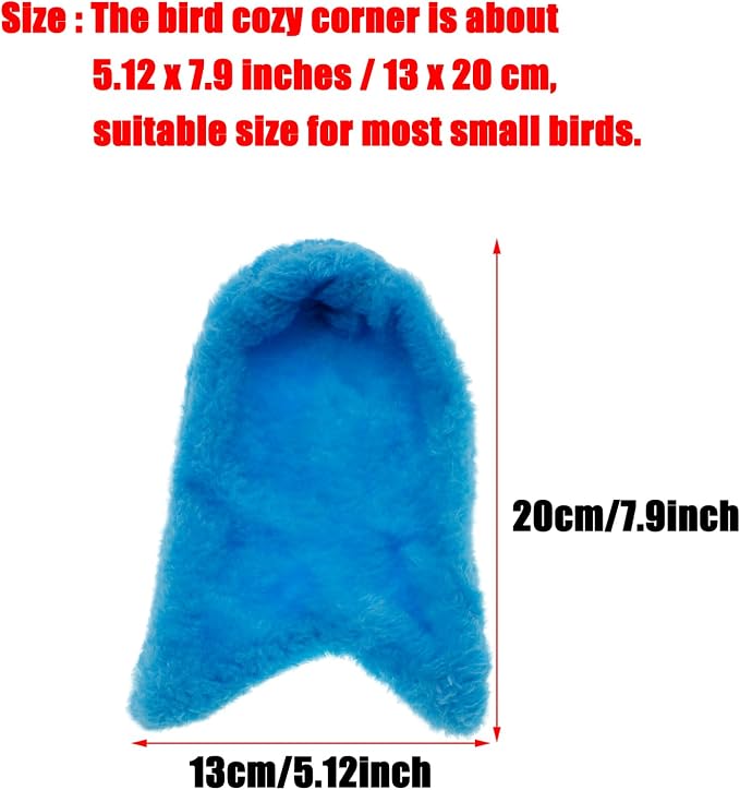Corner Fleece Bird Blanket Cozy Bird Bed Warmer Parrot House Cage Snuggle Hut Bed Hanging Hammock Toy for Parakeet Cockatiel Conure Pigeon Lovebirds Small Animals Shelter Plush Bedding(Blue/M)