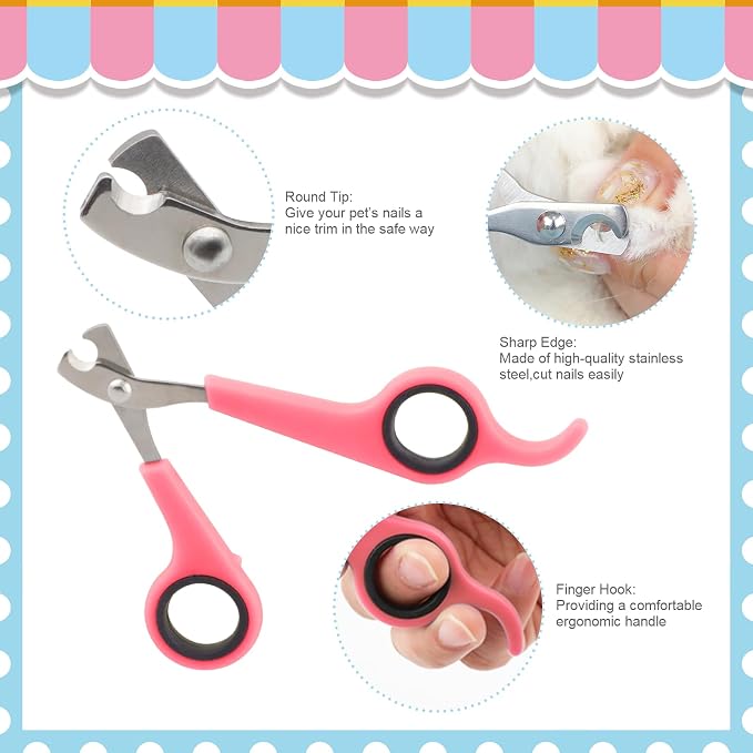 Rabbit Grooming Kit, Rabbit Brush for Shedding with Bunny Nail Clipper, Rabbit Nail Trimmers with Pet Combs for Hamster Guinea Pig Ferret by KALAMANDA(Pink)