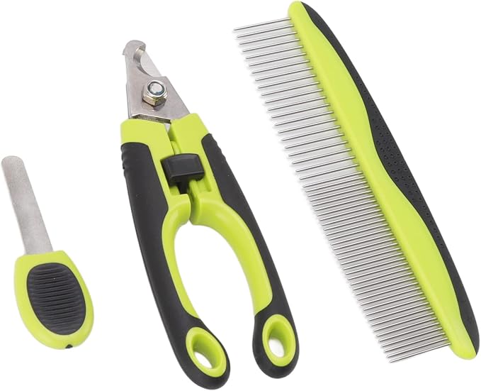 Gavigain Pet Grooming Kit, Stainless Steel Tools, Non Slip Handles, Portable, for Dogs, Cats, Rabbits, Ferrets, Birds, Home Grooming Supplies