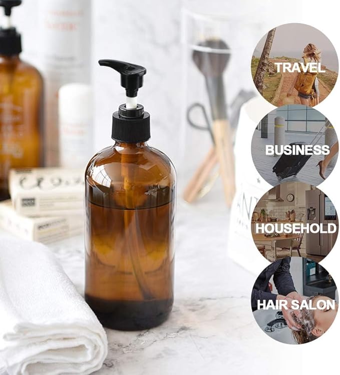 Yebeauty Empty Pump Bottle Dispenser, 17oz/500ml Lotion Soap Shampoo Pump Bottles Large Bottle with Pump Plastic Refillable Containers Pack of 2,Brown Green