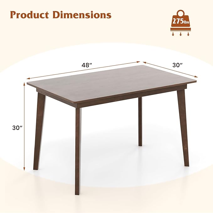 GOFLAME 48” Wooden Dining Table for 4 People, Rectangular Kitchen Table with Rubber Wood Legs, Mid-Century Modern Dinner Table for Living Room, Dining Room, Small Space