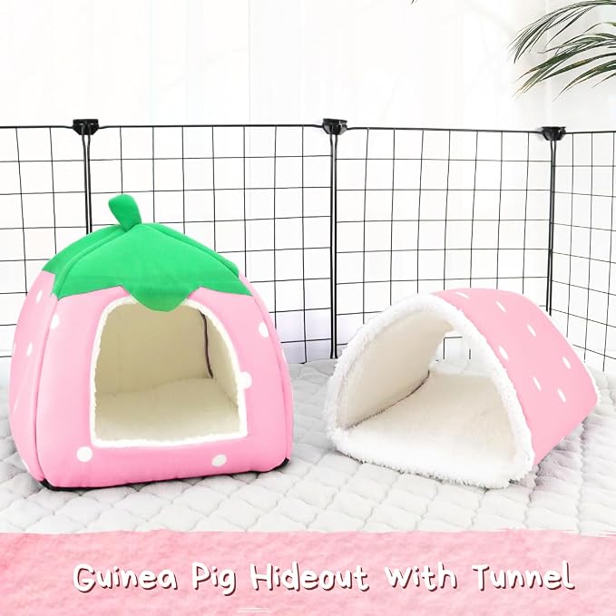 Guinea Pig Hideout with Tunnel, Washable Fleece House Bed | Chinchilla Hideaway, Enrichment Toys, and Cage Accessories for Ferret Hedgehog Small Animal