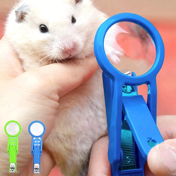 2 Pack Hamster Nail Clippers with Magnifying Glass Stainless Steel Claw Toenail Trimmer for Hedgehog Rabbit Guinea Pig Ferret Hamsters Chinchilla Pet Grooming Supplies (2 Pack (Blue+Green))