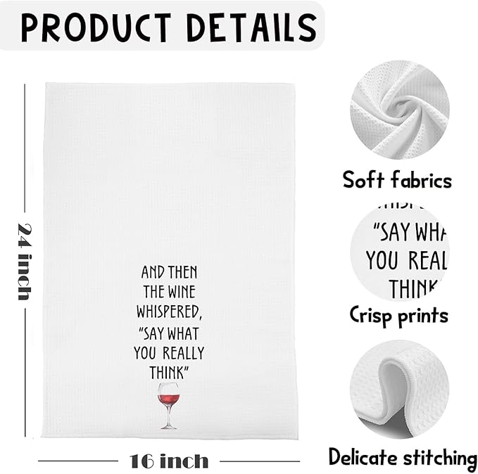 Funny Wine Kitchen Towels, and When The Wine Whispered Decorative Dish Tea Towels for Home Bar Decor, Funny Saying for Kitchen Decor, 16x24 Inches