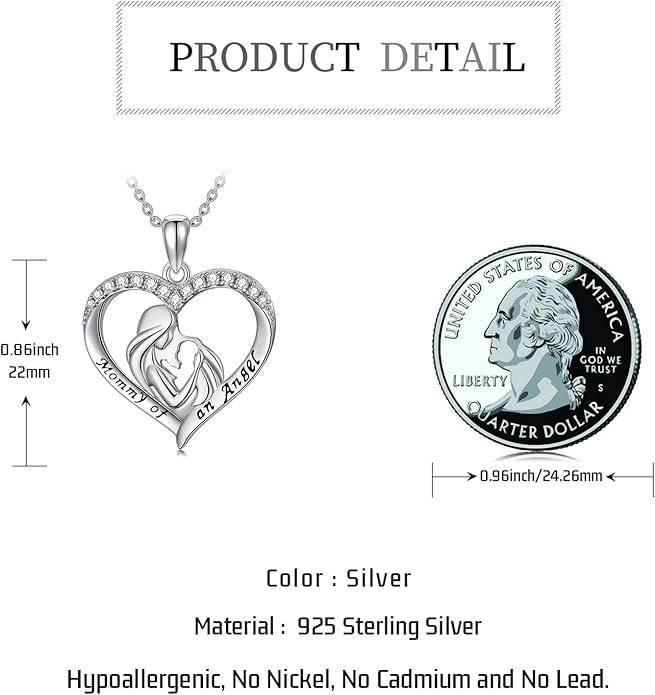 Miscarriage Necklace Gifts for Mothers 925 Sterling Silver Mommy of An Angel Pendant Memorial Jewelry Loss of Pregnancy Sympathy Gifts for Women