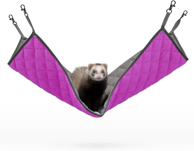Paw Inspired Hanging Fleece Hammock for Small Animals, Gray/Pink | Hammock with Swivel Clips for Pet Cage for Ferrets, Rats, Chinchillas, Sugar Gliders, Hideout Toy for Guinea Pigs, Hamsters
