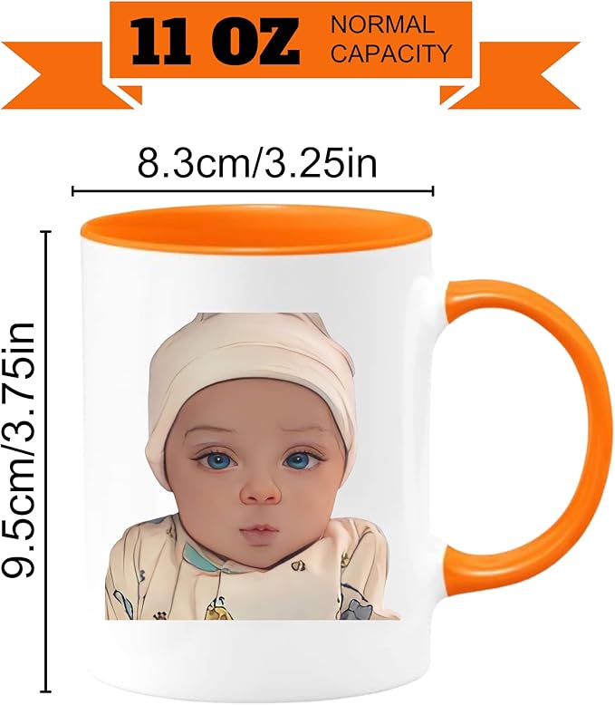 Custom Coffee Mug with Photo, Text, or Logo | Personalized Ceramic Mug 11oz | Customizable Gift for Men, Women | Unique Gift for Birthdays, Holidays, Christmas | White - Orange