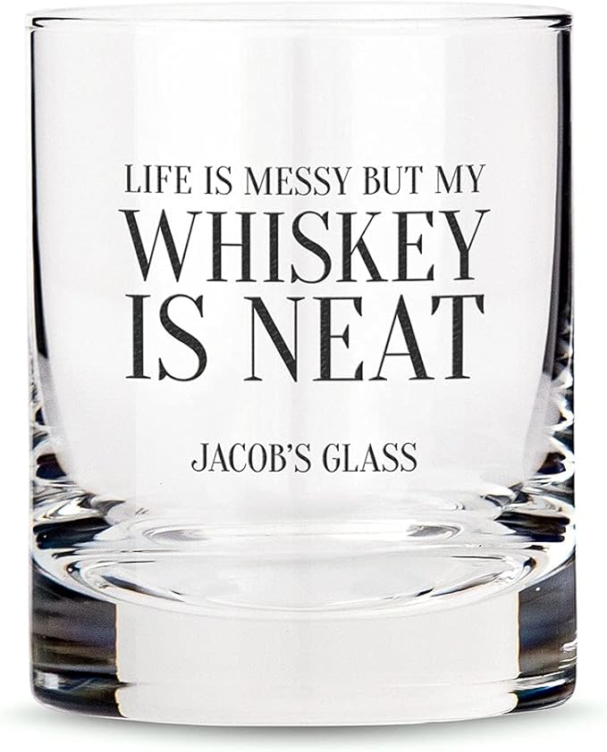 WEDDINGSTAR Personalized Whiskey Glass 11oz - Whiskey is Neat Print