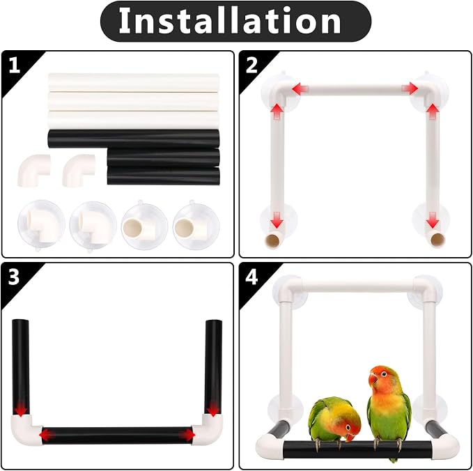 Hypeety Portable Suction Cup Bird Window and Shower Perch Toy Parrot Stand | 4 strong suction cups, parrot bath perch, easy to install, fits windows/shower tile, for cockatoo/african greys/macaws, grey