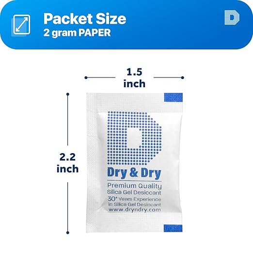 Dry & Dry 2 Gram [100 Packets] Silica Gel Packets Desiccants, Silica Packets - Rechargeable Silica Gel Packs, Silica Gel Packets, Desiccants Packets, Silica Gel