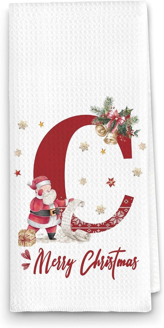 Christmas Initial Letter C Kitchen Towels Personalized Gifts Dish Towels Hand Towels for Kitchen Decorations, Christmas Birthday Gifts for Women, 24x16 Inch