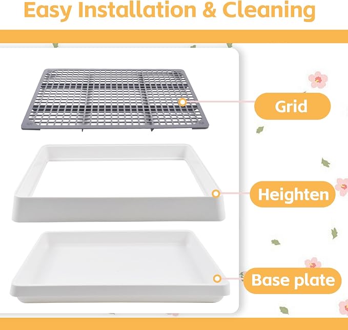 Large Rabbit Litter Box for Cage,Bunny Litter Box Grate Restroom with 50 Pcs Disposable Rabbit Cage Liner Guinea Pig Litter Pan with Grate Rabbits Litter Tray Pet Toilet for Rat Ferret Hamster