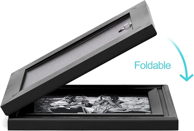 Horizontal 4X6 Picture Frames Double Hinged Wood Folding Photo Frames with Real Glass Front Fit for Desktop or Tabletop, Black XHEI-H64X2