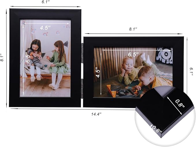 Double Vertical And Horizontal 5X7 Hinged PS Family Picture Frame Collage For Desktop or Tabletop (Black 5775)