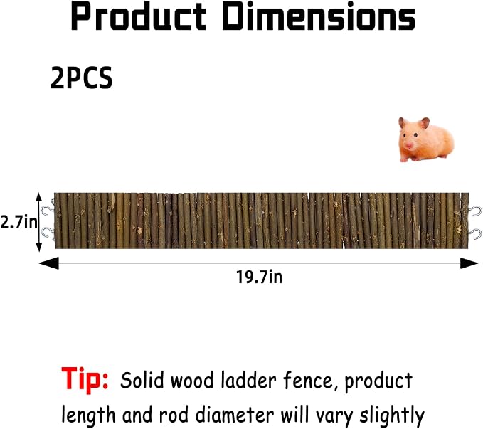 2-Pack Rat Bendy Long Suspension Bridges 19.7 x 2.7 Inch Hamster Climbing Ladder Flexible Wooden Bridge for Dwarf Hamster Sugar Glider Rodents Mouse