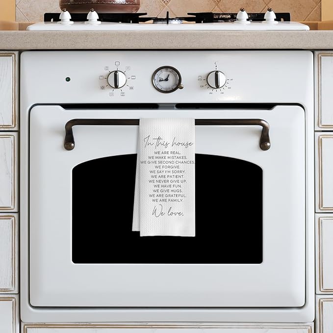 House Warming Gifts for New Home, Inspirational Quote Family Kitchen Towels 16x24 Inches, in This House We Love Decorative Hand Towels for Bathroom, Dish Towels with Saying