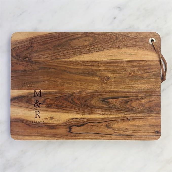 Personalized Acacia Wood Cutting Board,Custom Engraved with Couple’s Initials, Elegant Charcuterie or Serving Board for Wedding, Anniversary, or Housewarming Gift