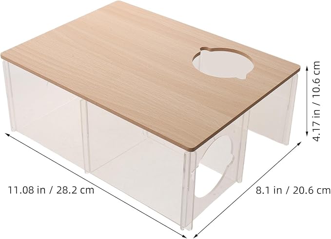 Hamster Hideout Box with 3-Chamber Acrylic Design for Small Pets Like Chinchillas and Gerbils, Multi-Chamber Resting House with Easy Maintenance and Exploration Tunnel, 11x8x4 Inch