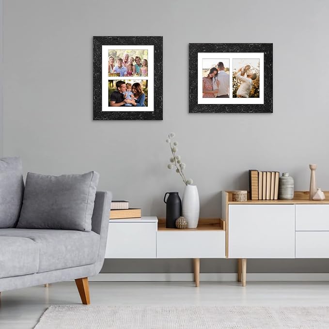 8.5x11 Picture Frame Display 2 opening Double 5x7 Picture Frame Collage,Multi Photo Frame with Mat,Plexiglass,Horizontal and Vertical Formats for Wall Decor,Black Wood Grain