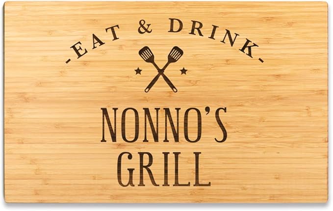Andaz Press Large Bamboo Wood BBQ Cutting Board Gift, 17.75 x 11-inch, Nonno's Grill, 1-Pack, Laser Engraved Serving Chopping Board Christmas Birthday Chef Kitchen Ideas
