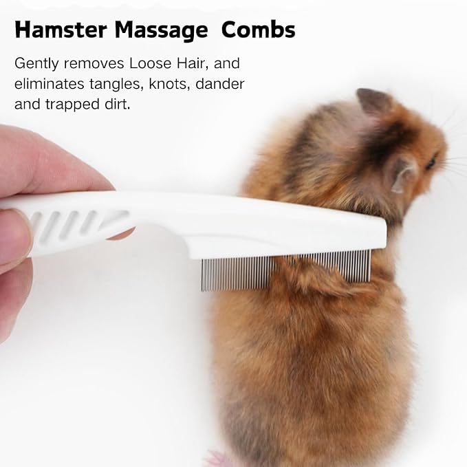 Stainless Steel Rounded Teeth Grooming Comb for Small Pets - Massage and Cleaning Tool for Chinchillas, Ferrets, Guinea Pigs, Rabbits (2 Pack, White)
