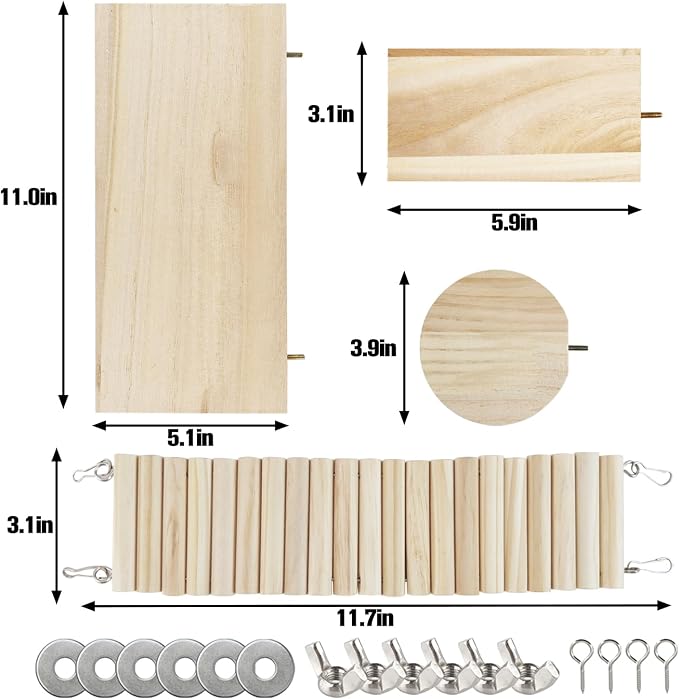 Hamster Suspension Bridge Toy，Small Animal Climbing Toys,Chinchilla Cage Natural Wood Flexible Platform Toy,Suitable for Hamsters, Chinchillas, Guinea Pigs, Birds, Small Animals