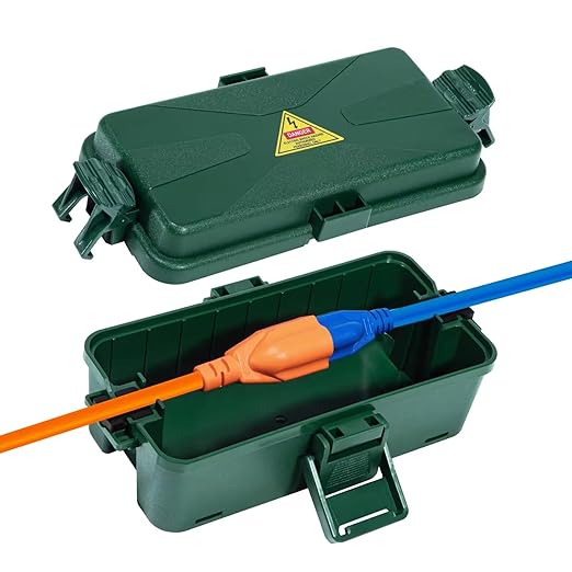 Outdoor Electrical Box Waterproof IP54 Extension Cord Cover(Inner 6.5 x 3.5 x 2.2inch) Wall-Hangable Box for Plug, Halloween, Christmas String Lights, Weatherproof Connection (1 PCS Green)