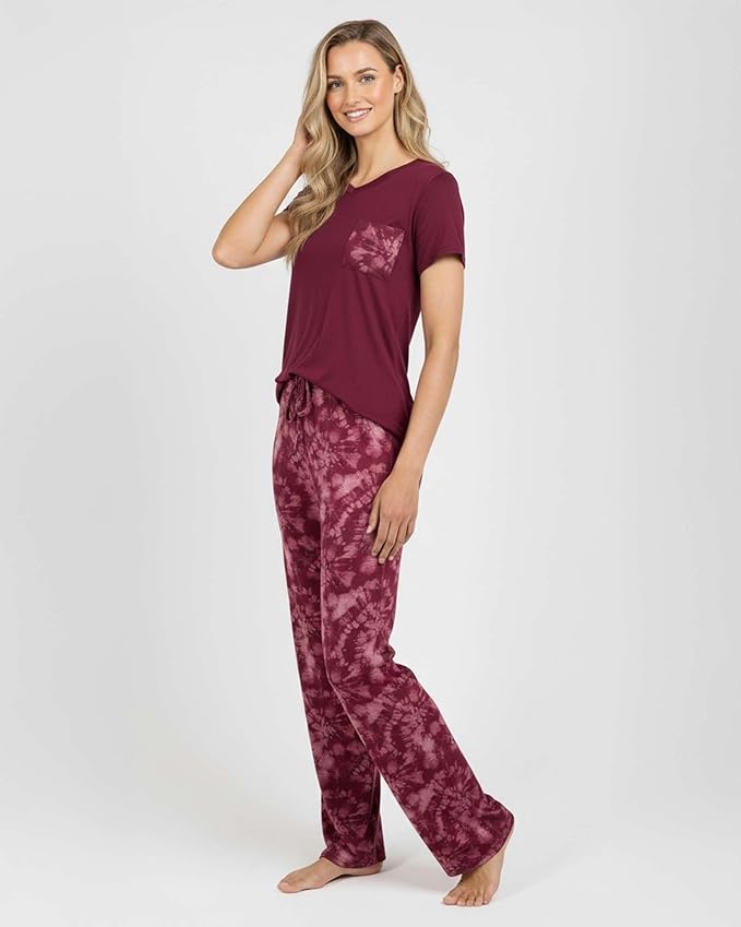 Real Essentials 2 Pack: Women's Comfy Pajama Sets - Short & Long Sleeve Ladies Loungewear Sleepwear PJs (Available In Plus)